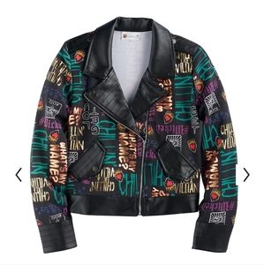 Disney D-Signed Descendents 2 Girl's Foil Printed Text Moto Jacket, Sz Med 10/12